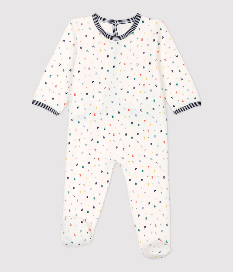 Baby-Strampler aus Velours weiss/vielfarbig